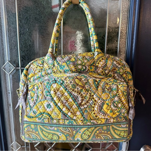 Vera Bradley Portfolio Messenger Bag Lemon Parfait Fabric Canvas Shoulder Strap - Picture 1 of 10